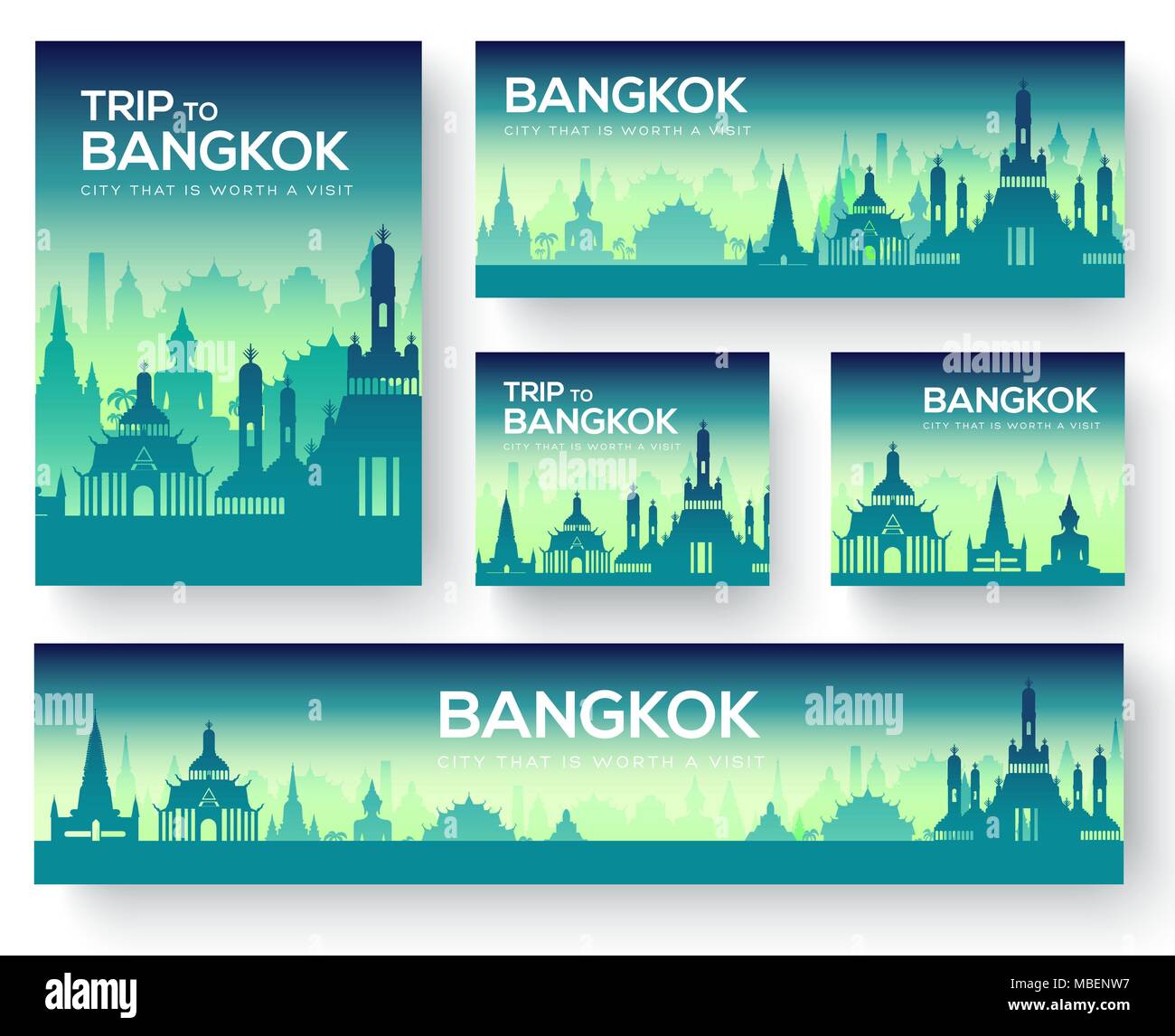 Set of Bangkok landscape country ornament travel tour concept. Culture traditional, magazine, book, poster, abstract, element. Vector decorative ethnic greeting card or invitation background Stock Vector
