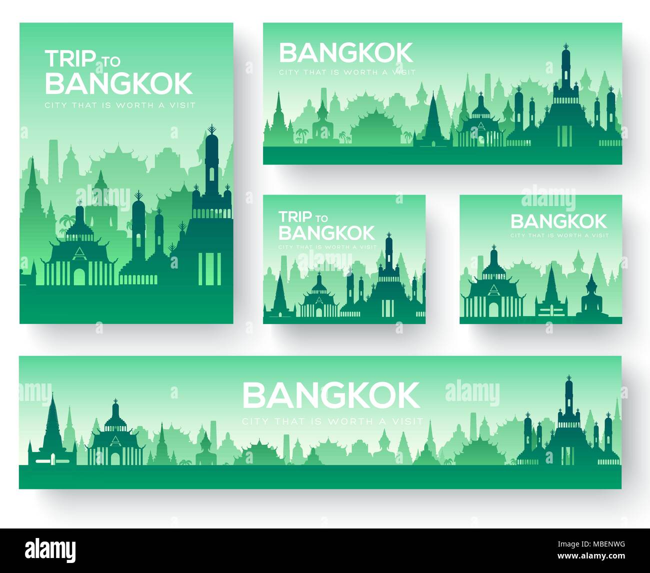 Set of Bangkok landscape country ornament travel tour concept. Culture traditional, magazine, book, poster, abstract, element. Vector decorative ethnic greeting card or invitation background Stock Vector
