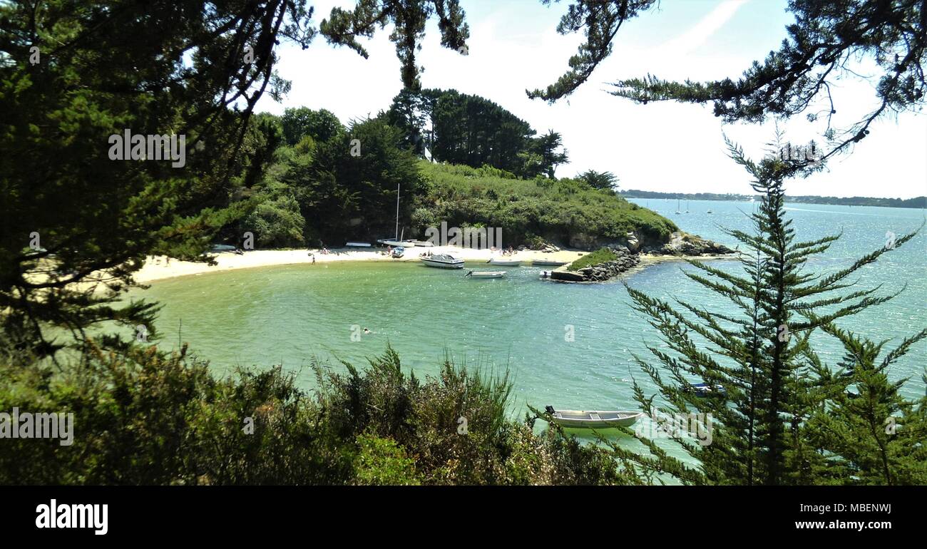 Nice cove on Ile aux moines in Gulf of Morbihan, Brittany, France Stock Photo