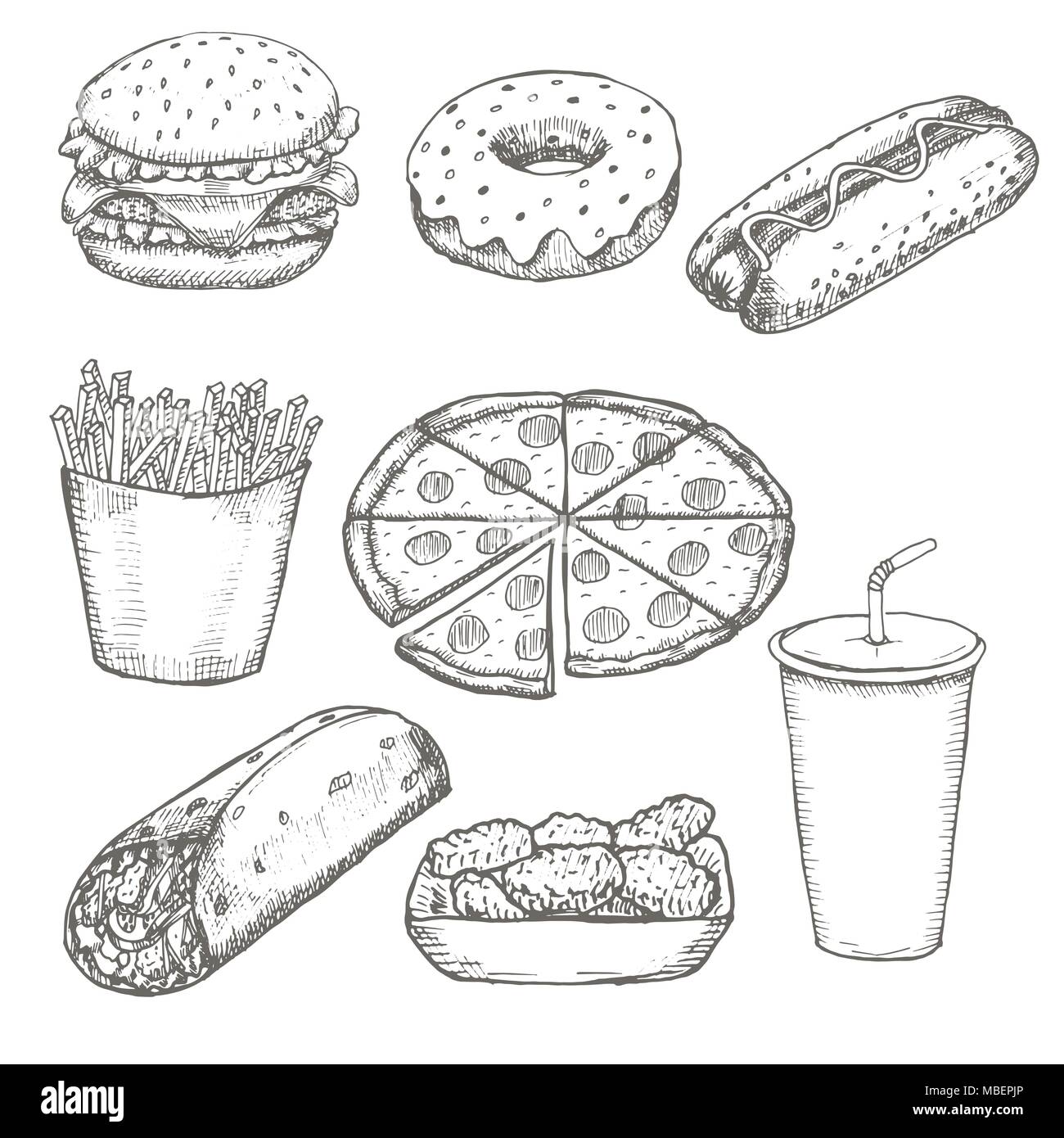 Fast food menu design set hand drawn vector Stock Vector Image & Art ...