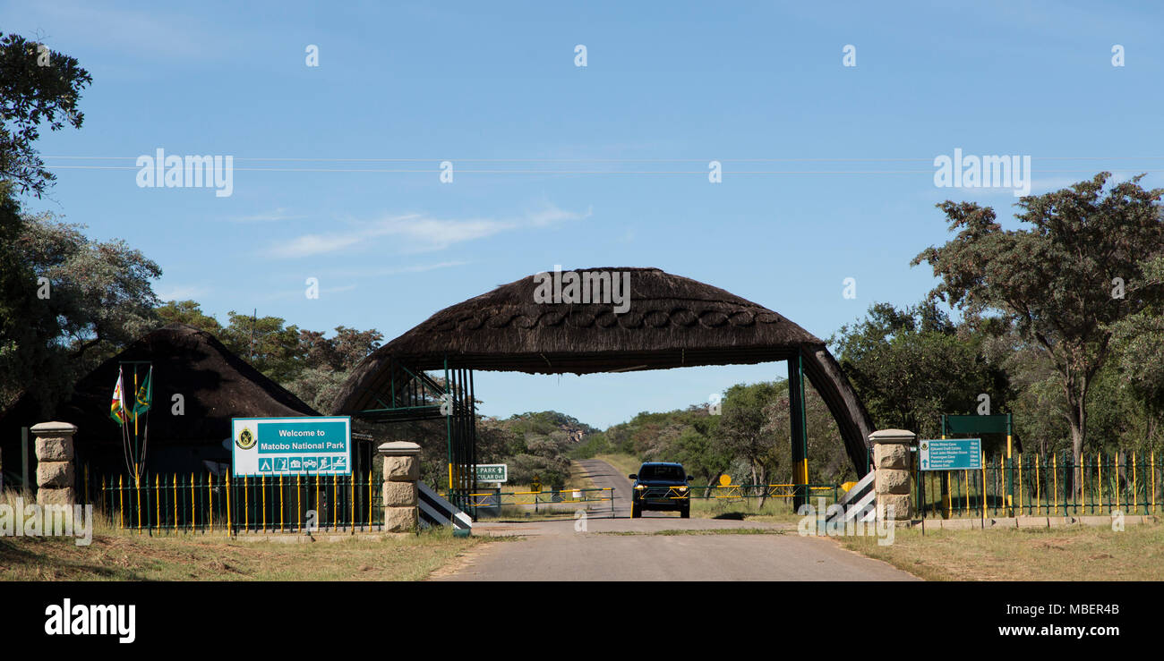 The road to  the gateway into Matobo National Park in Zimbabwe, The national park is in the south-west of the country. Stock Photo