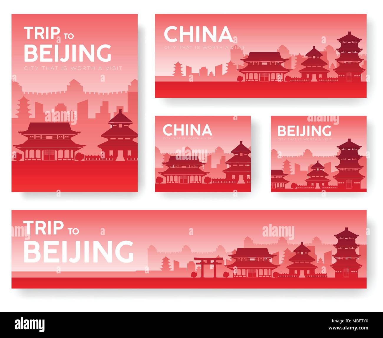Country China landscape vector banners. Set of architecture, fashion, people, items, nature background concept. Infographic template design for web and mobile on flat icon style Stock Vector