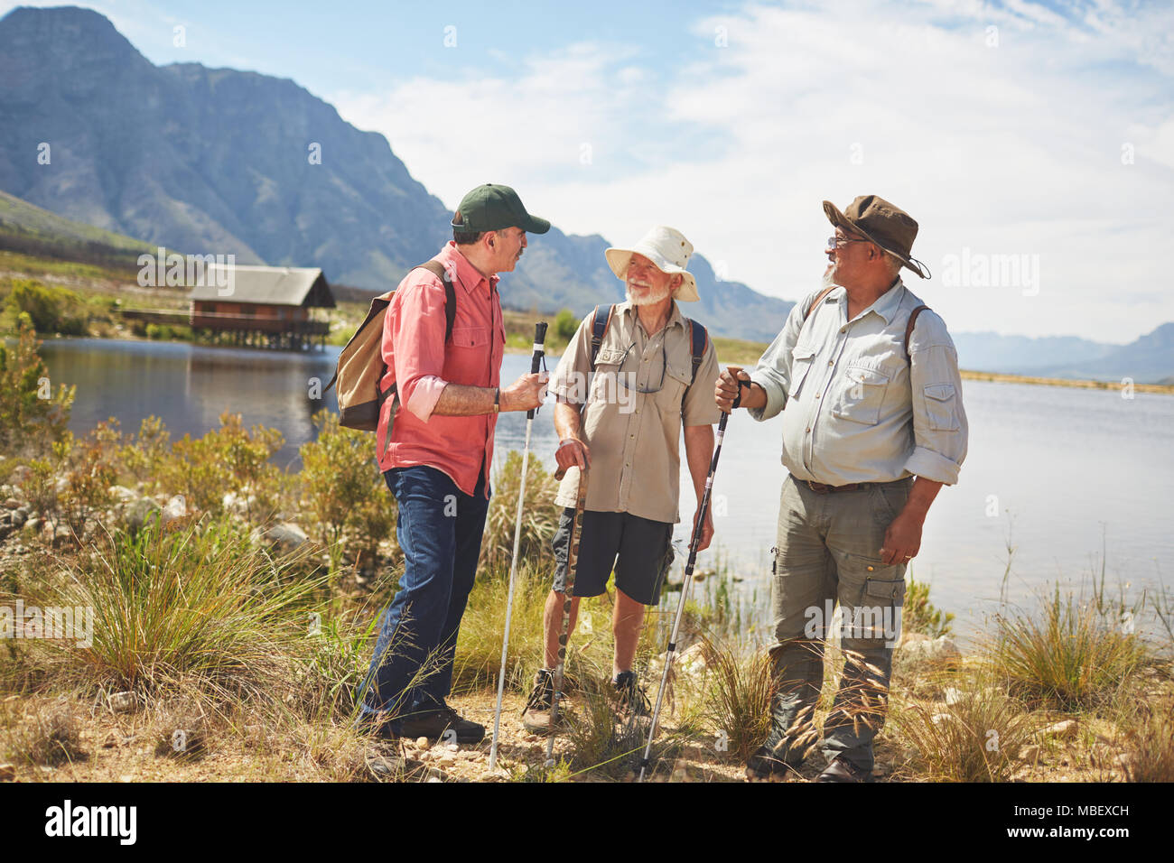 Group senior friends hiking along hi-res stock photography and images ...