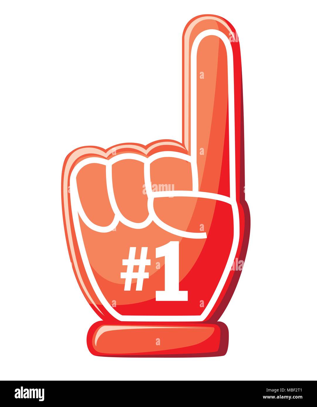 Number one glove. Red foam finger with 1. Vector illustration on isolated white background. Website page and mobile app design. Stock Vector