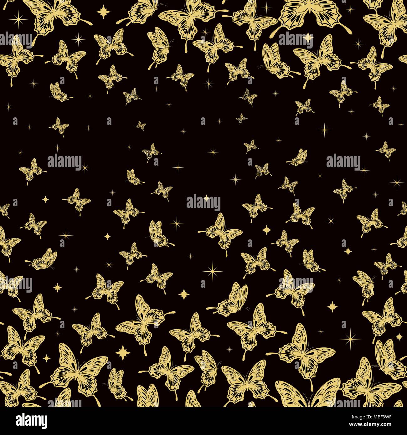 Golden butterfly seamless background on black Stock Vector Image & Art ...