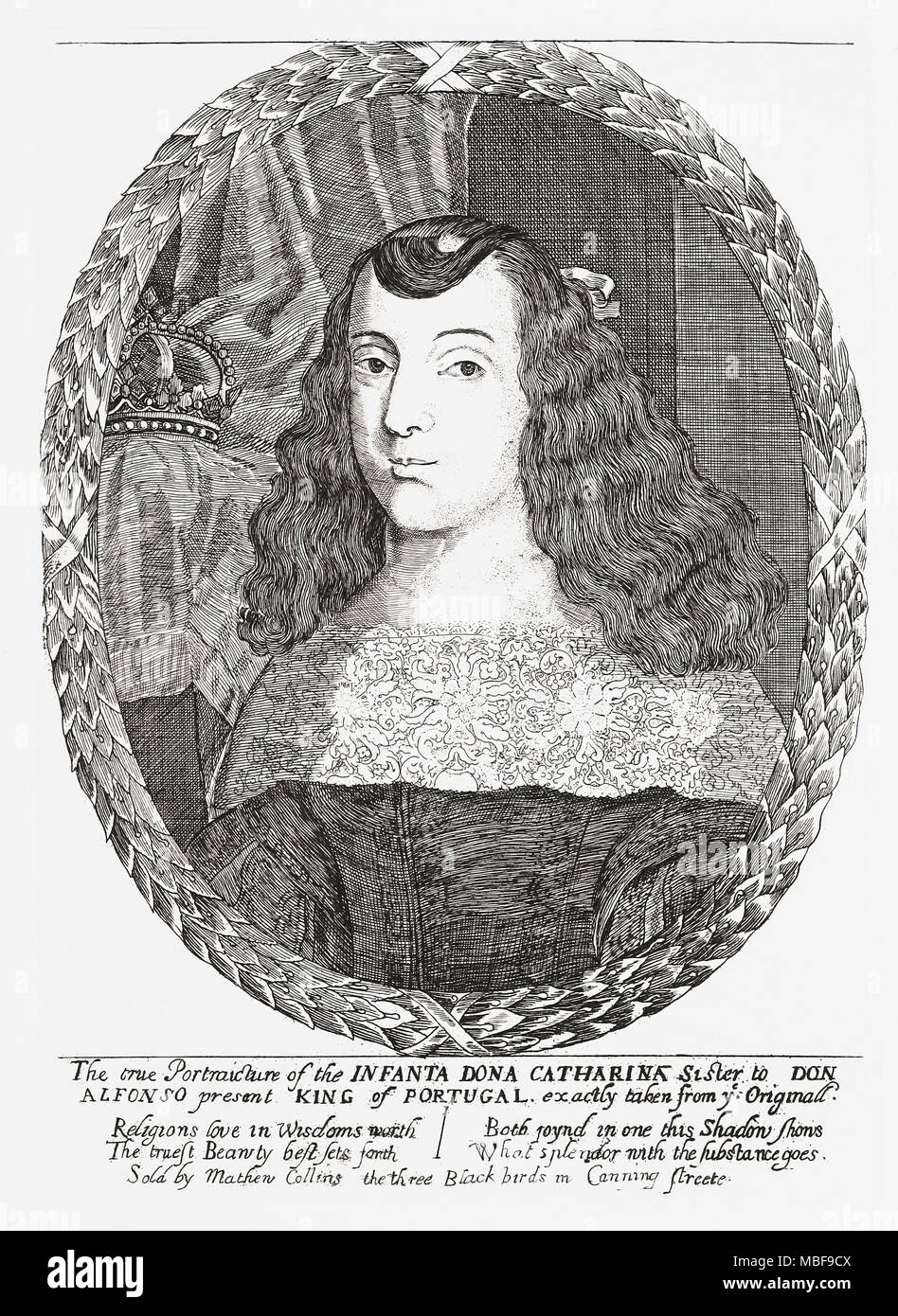 Catherine of Braganza, 1638 -1705.  Daughter of Afonso VI of Portugal and Queen of England, Scotland and Ireland by marriage to King Charles II.  From Woodburn’s Gallery of Rare Portraits, published 1816. Stock Photo