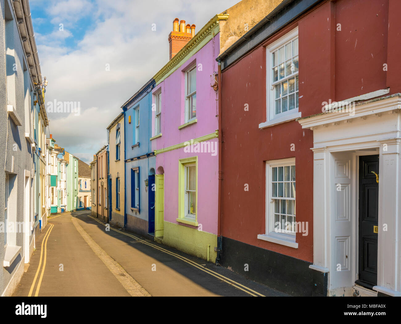 Terraced houses in a narrow street in Appledore, Devon, England UK Stock Photo