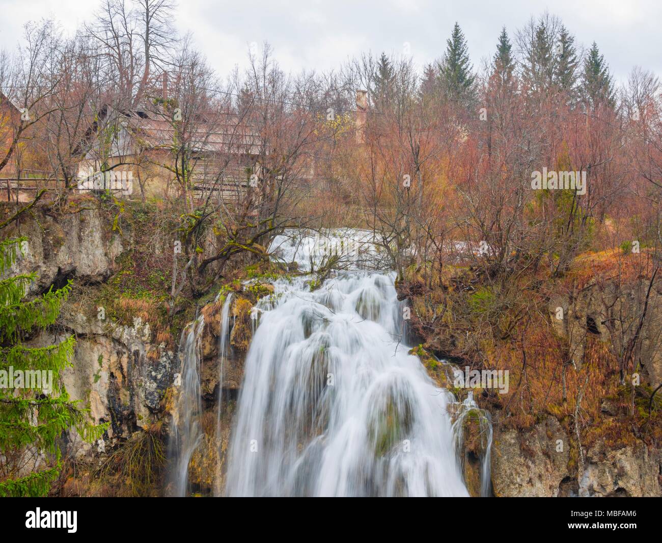 Plitvice lakes Plitvicka jezera national park in Croatia Big waterfall Veliki slap Stock Photo
