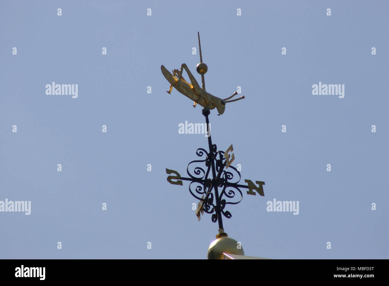 Gilded Grasshopper Weathervane on Faneuil Hall Stock Photo