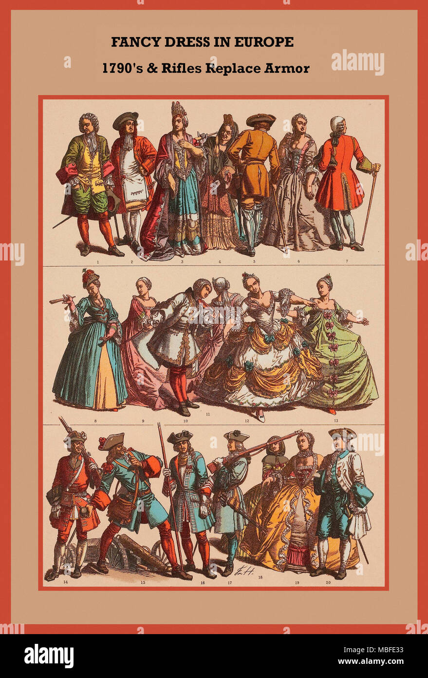 Fancy dress in Europe 1790's & rifles replace armor Stock Photo