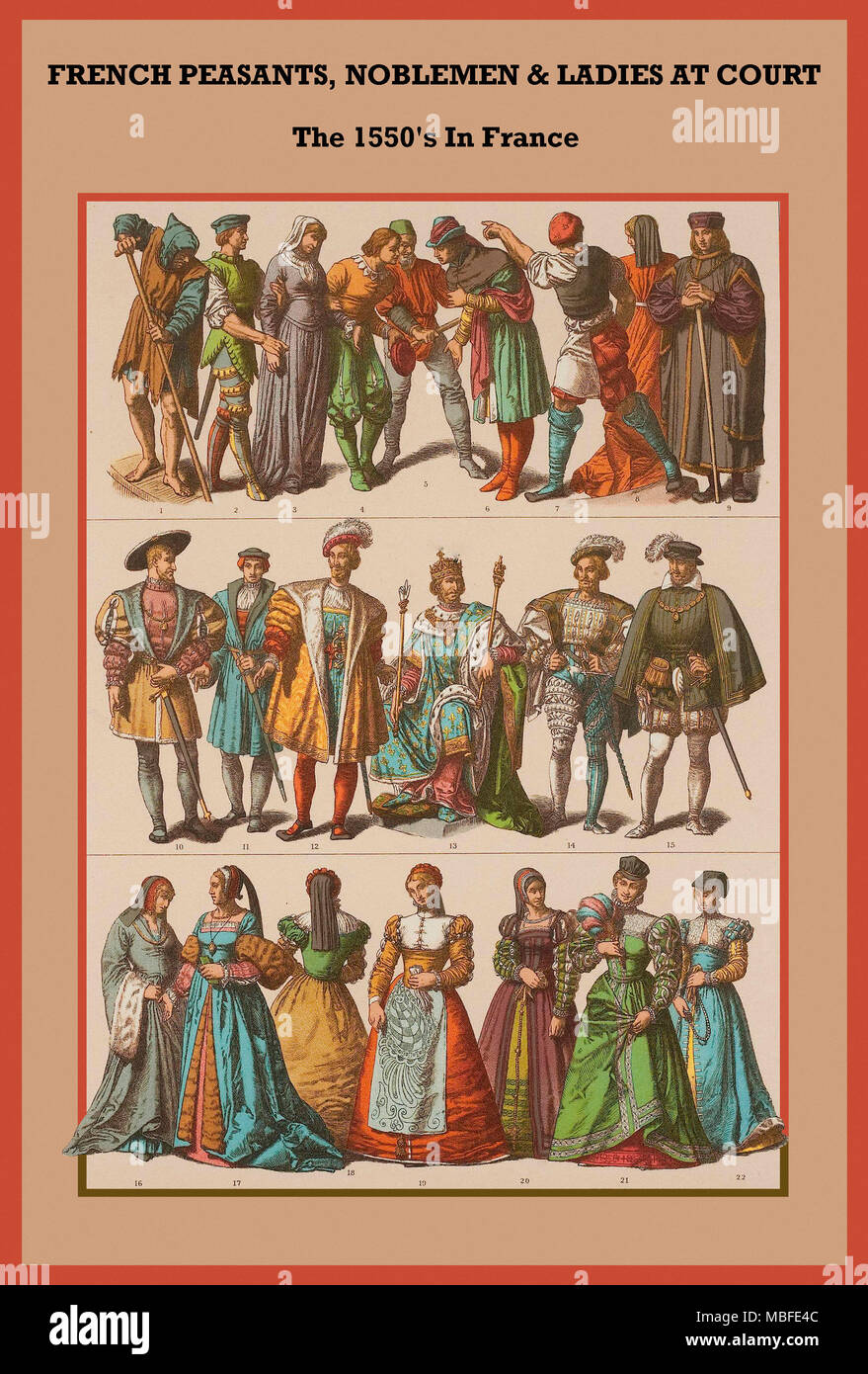 French peasants, noblemen & ladies at court the 1550's Stock Photo