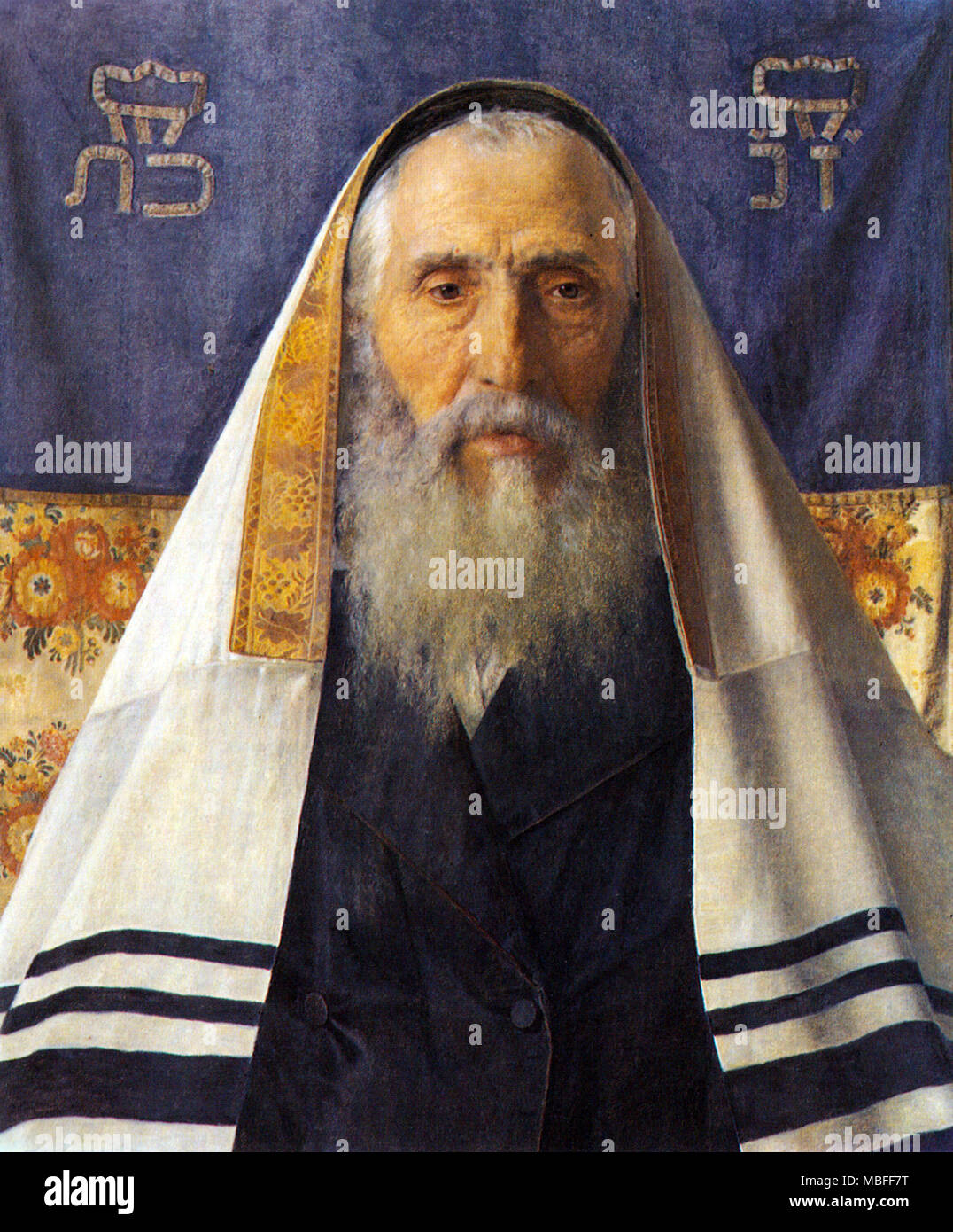 Rabbi with prayer shawl Stock Photo