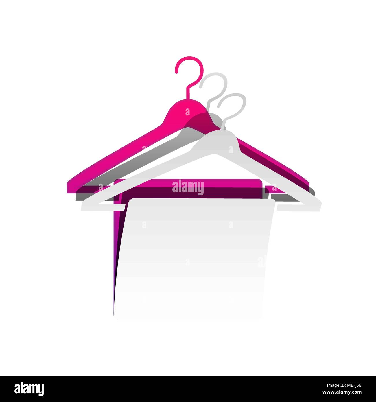 Towel On Hanger sign. Vector. Detachable paper with shadow at underlying layer with magenta-violet background. Stock Vector