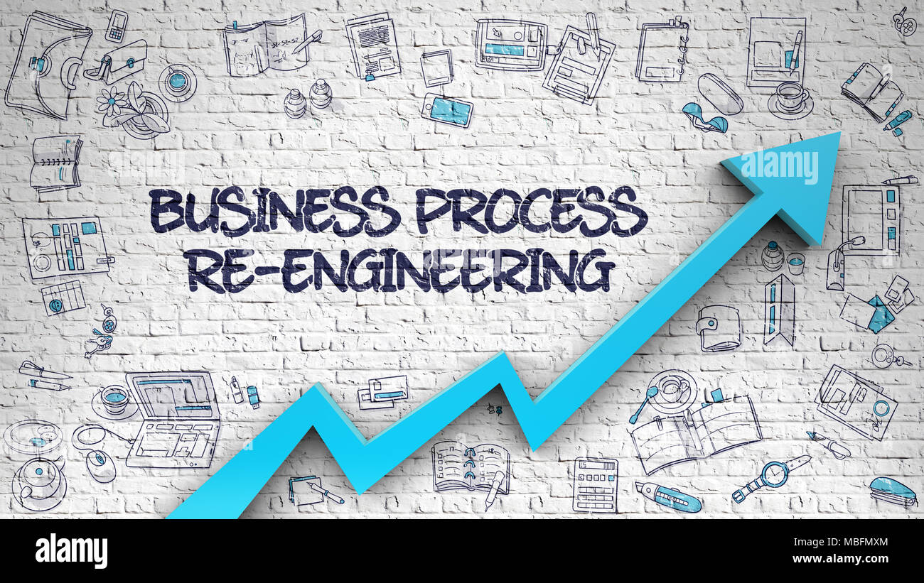 Business Process Re-Engineering Drawn on White Wall. 3d Stock Photo