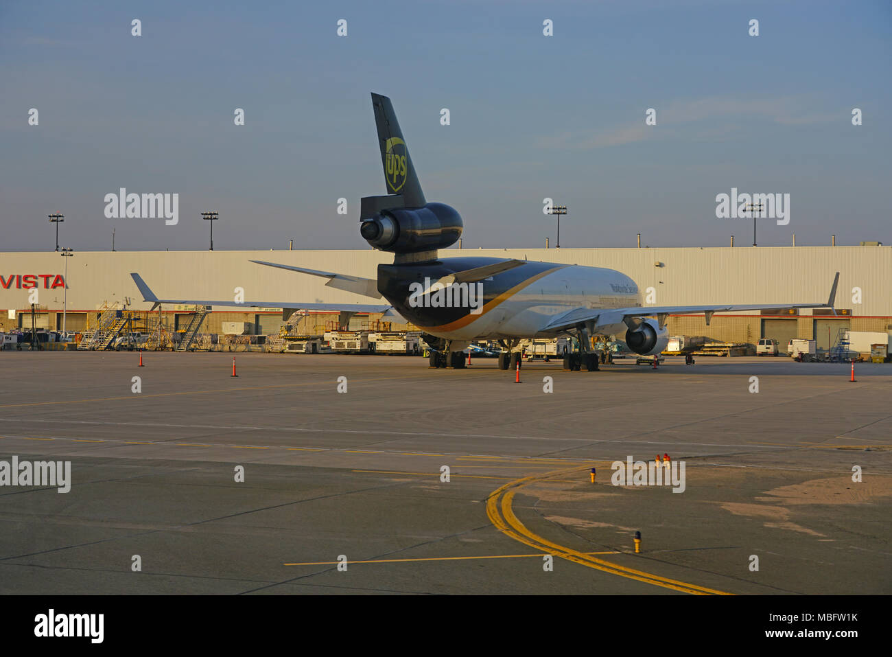 View of a MD11 airplane from freight transporter UPS at the Toronto Pearson International Airport (YYZ) Stock Photo