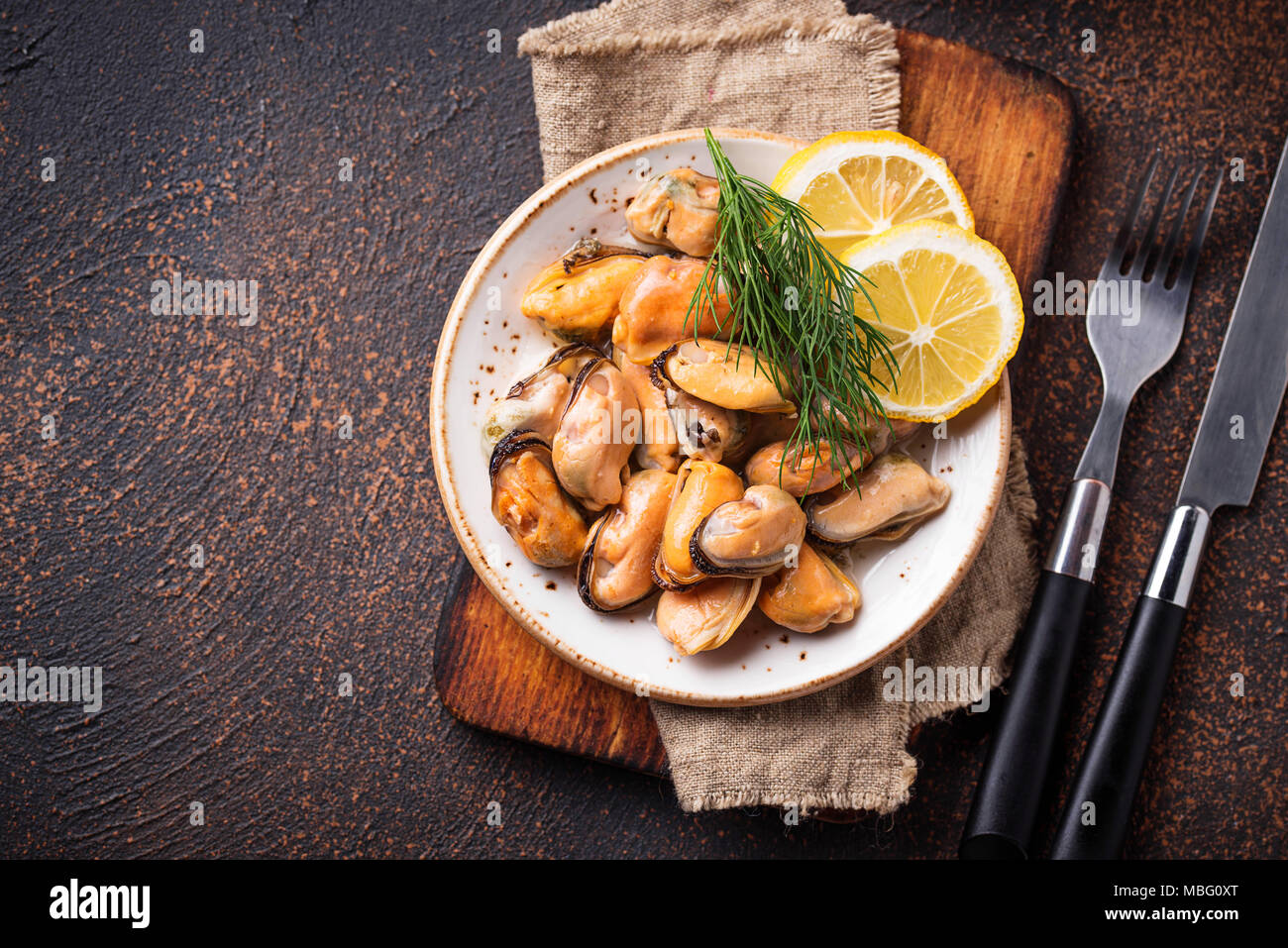 Marinated mussels with lemon and spices Stock Photo Alamy
