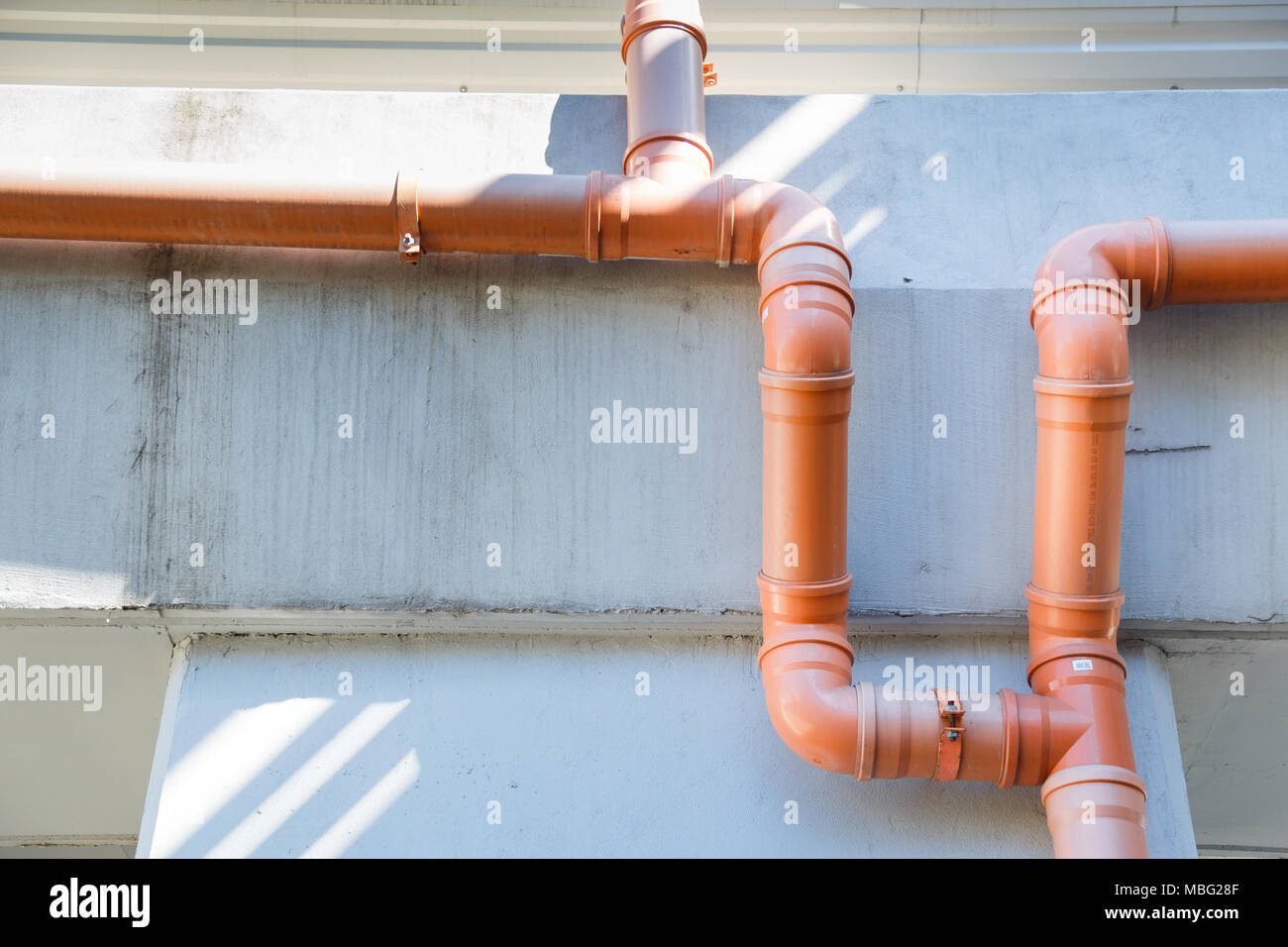 The storm water system pipes of the bridge. Stock Photo