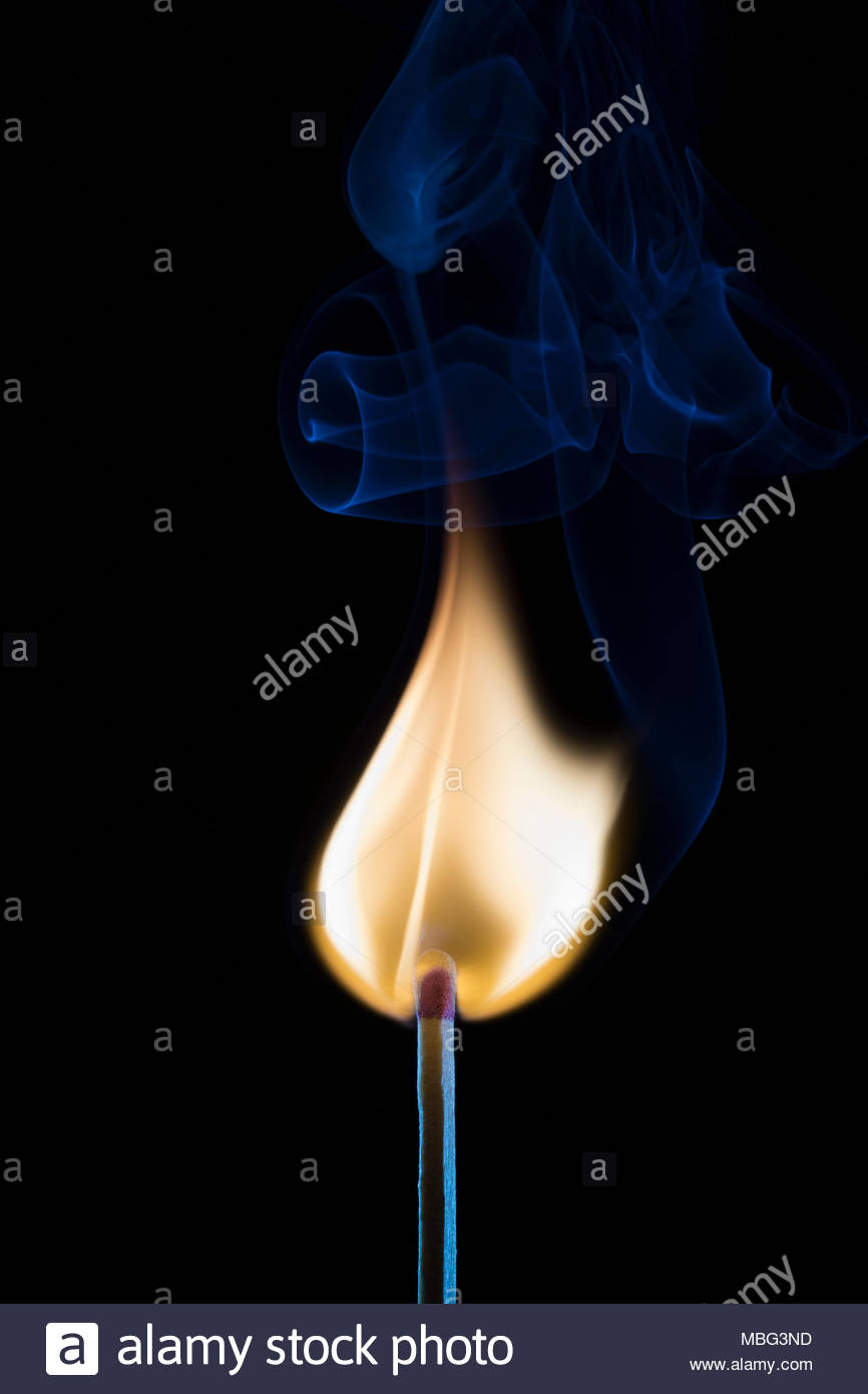 Bright, inspiring matchstick flame on black background Stock Photo