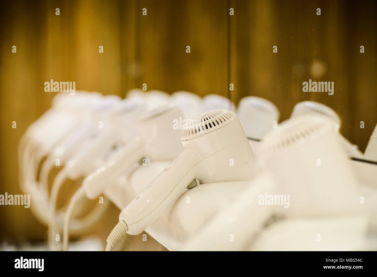 Pattern of Hair dryer in a swimming pool Changing room. Stock Photo