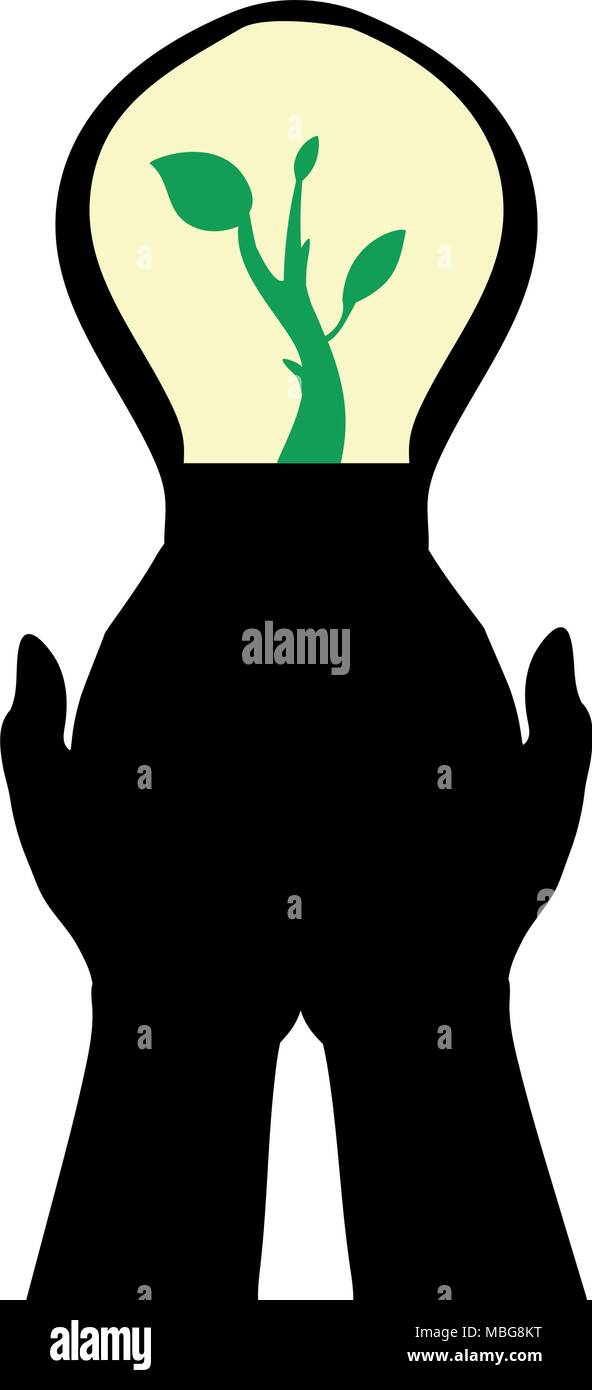 Hands holds lamp sprout plant Stock Vector