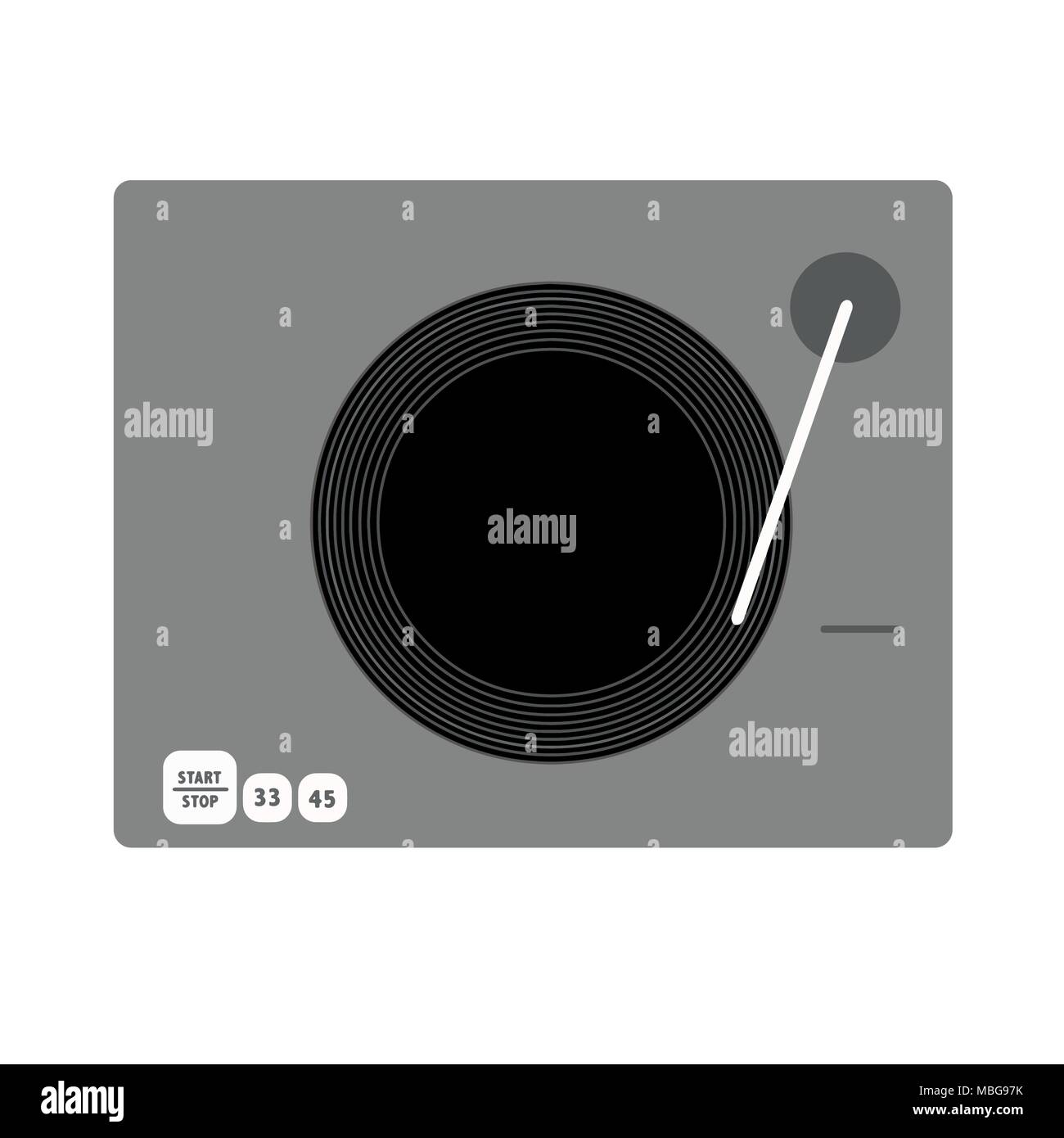 Grey and black vinyl turntable. Flat style vector drawing. Grey gramophone. Stock Vector