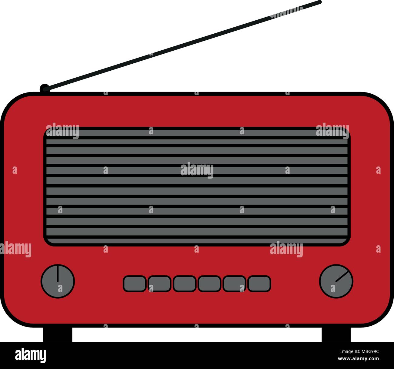 Old and retro style radio. Flat style vector drawing. Red Radio icon and symbol. Outlined vector drawing. Stock Vector