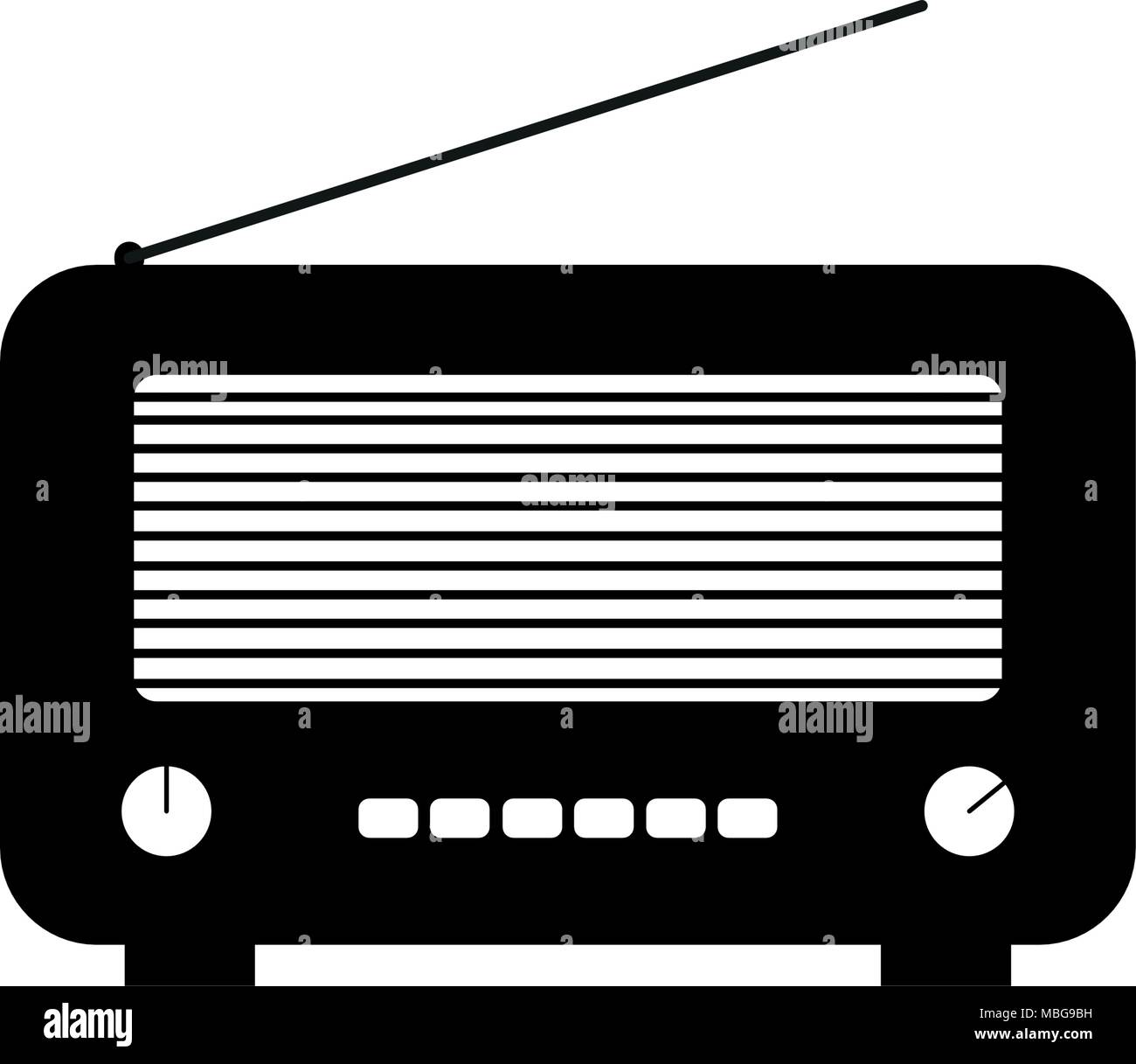 Old and retro style radio. Flat style vector drawing. Black Radio icon and symbol. Outlined vector drawing. Stock Vector