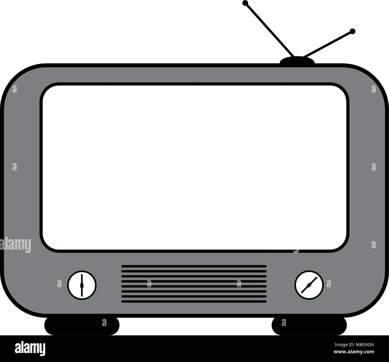Grey retro tv vector drawing. Flat style vector. Television icon, symbol isolated on white background, surface. Stock Vector