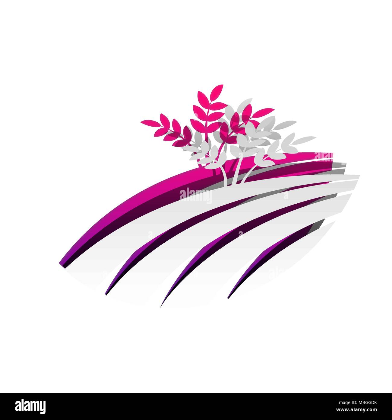 Wheat field sign. Vector. Detachable paper with shadow at underlying layer with magenta-violet background. Stock Vector