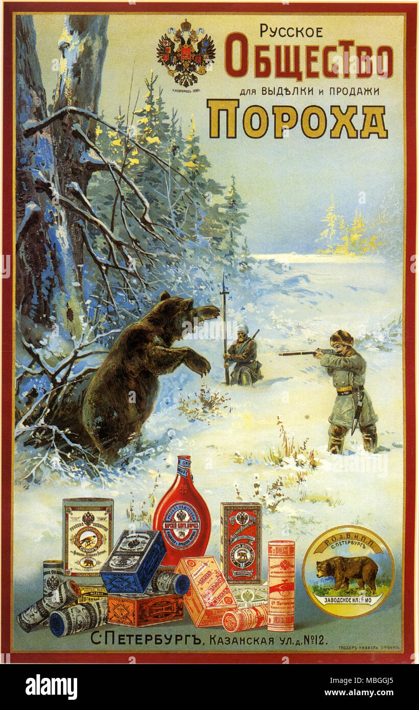 Russian Society for Productin of Gunpowder - Hunting Bears in Siberia Stock Photo