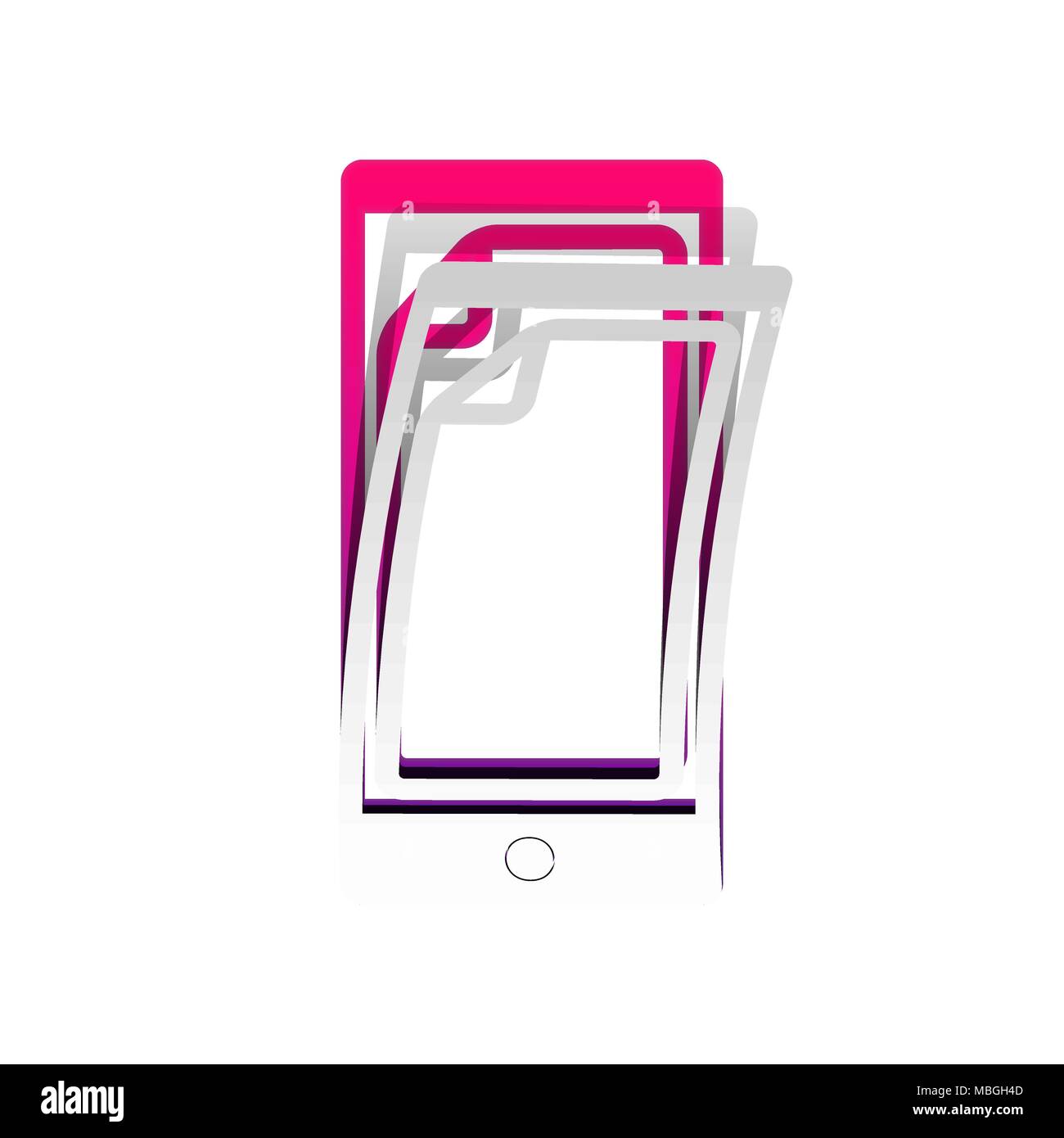 Protective sticker on the screen. Vector. Detachable paper with shadow at underlying layer with magenta-violet background. Stock Vector