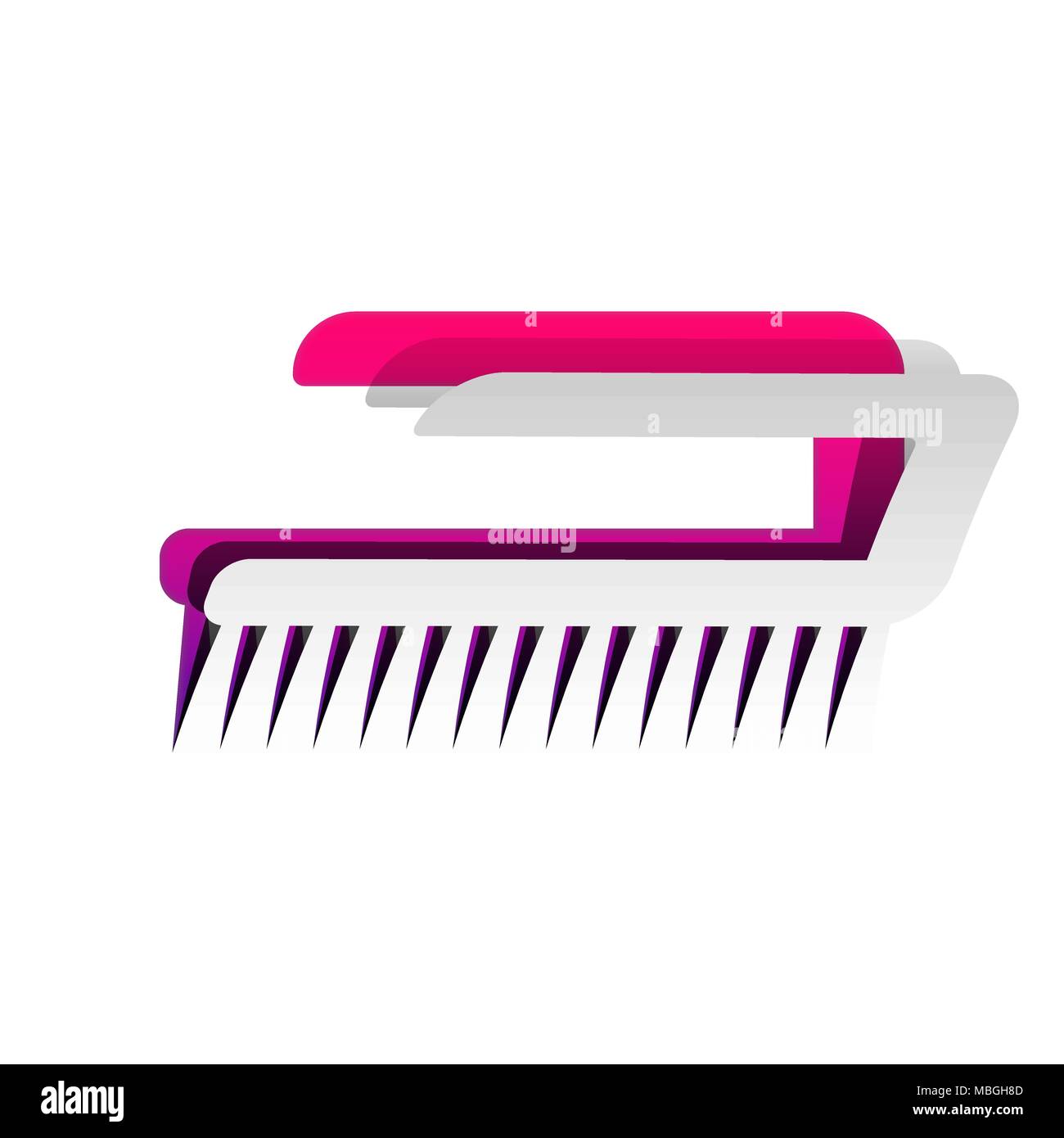 Cleaning brush hygiene tool sign. Vector. Detachable paper with shadow at underlying layer with magenta-violet background. Stock Vector