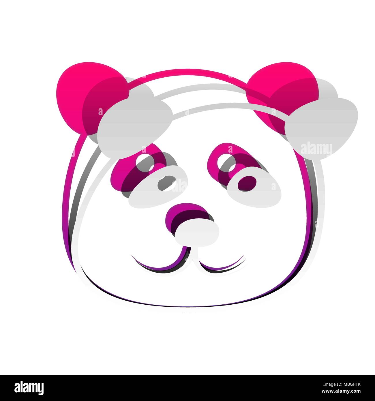 Panda sign illustration. Vector. Detachable paper with shadow at underlying layer with magenta-violet background. Stock Vector