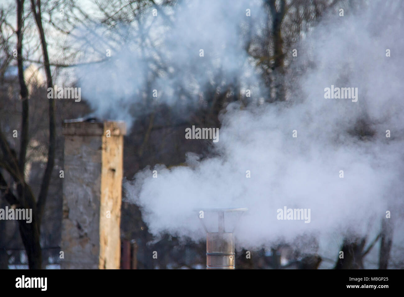 Smoking stack. Air pollution and climate change theme. Poor environment