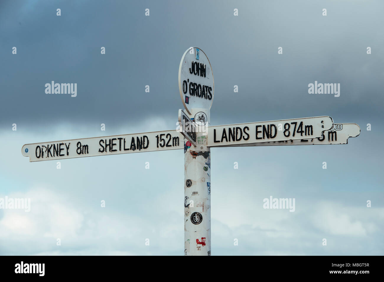John o' Groats on Britain's North Eastern tip is one end of the longest journey on the mainland, with Land's End in Cornwall 876 miles southwest. Stock Photo