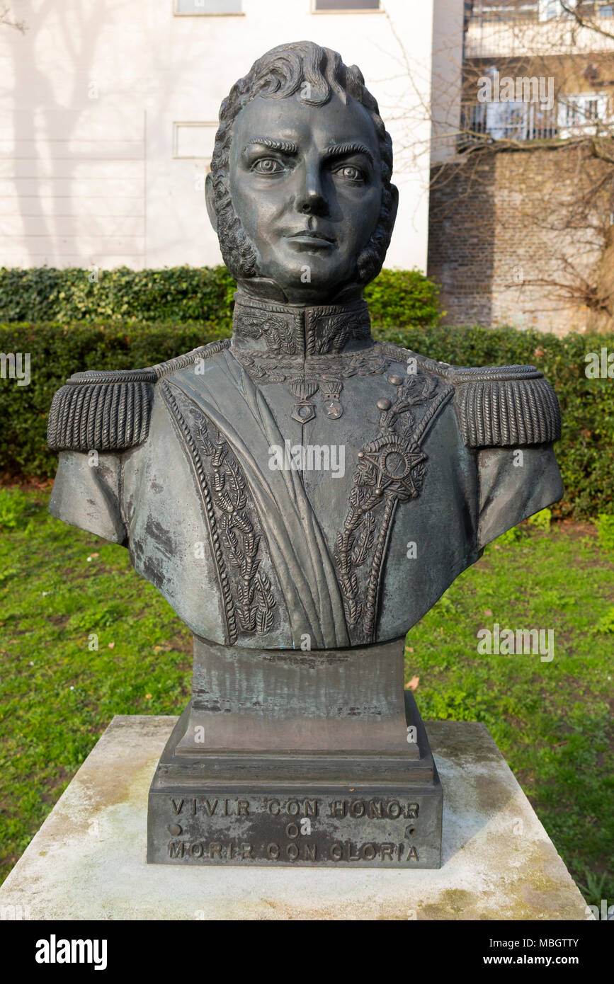Statue / bust of General Bernardo O'Higgins in Richmond upon Thames, Surrey. UK. (96) Stock Photo