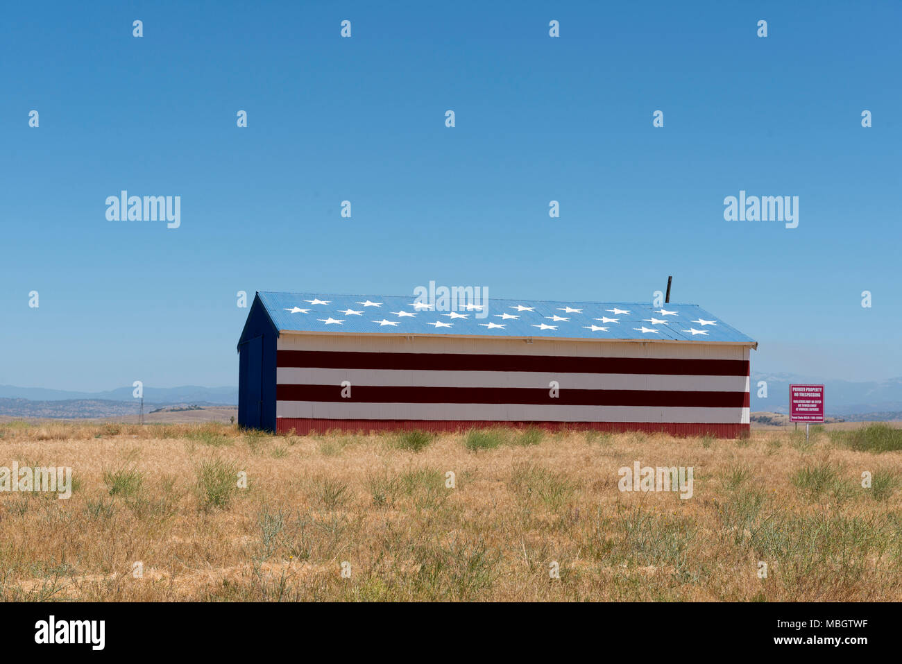 American flag barn in Madera, California Stock Photo