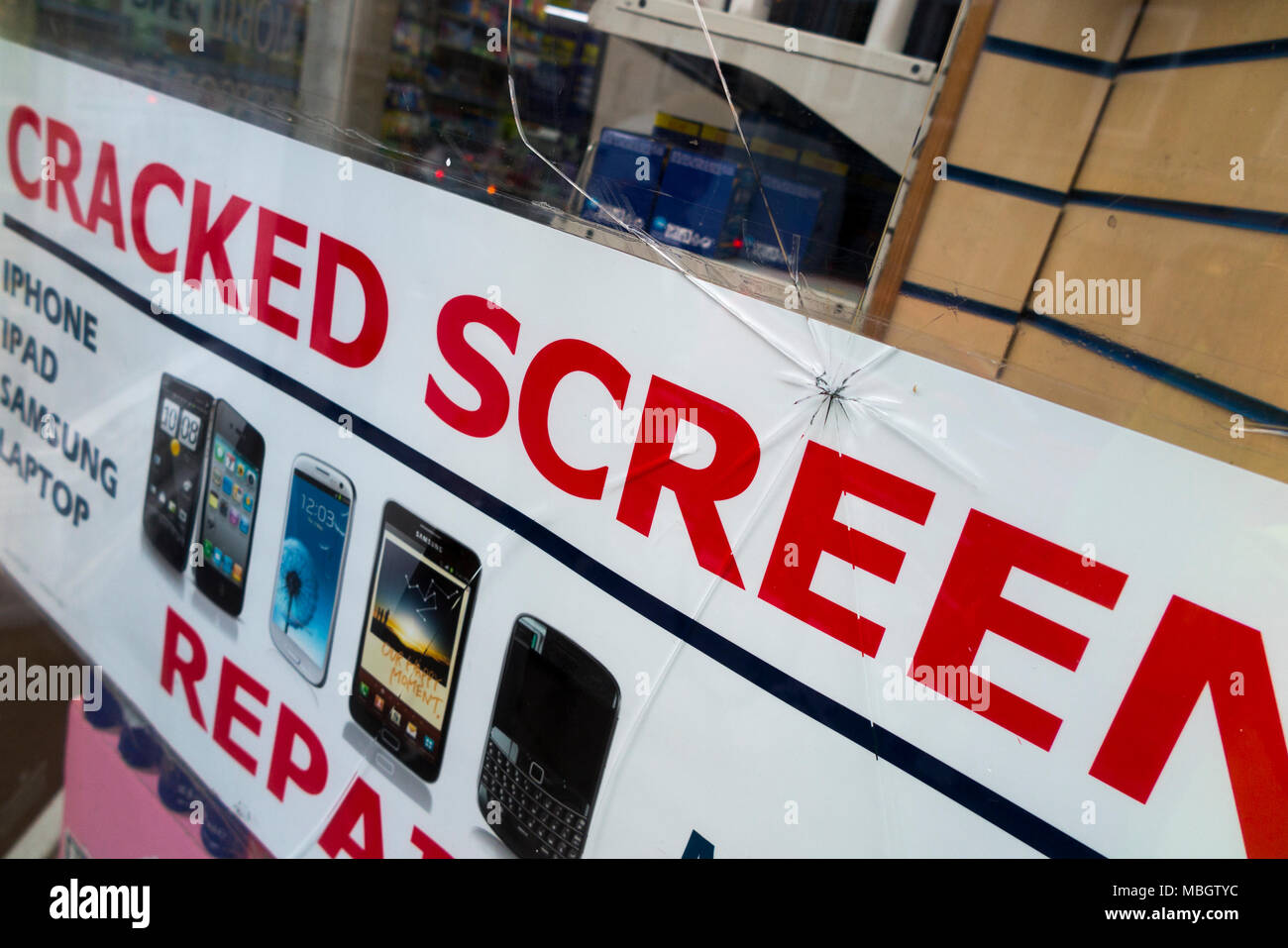 Poster for phone crack screen repair / mobile device repairs, displayed