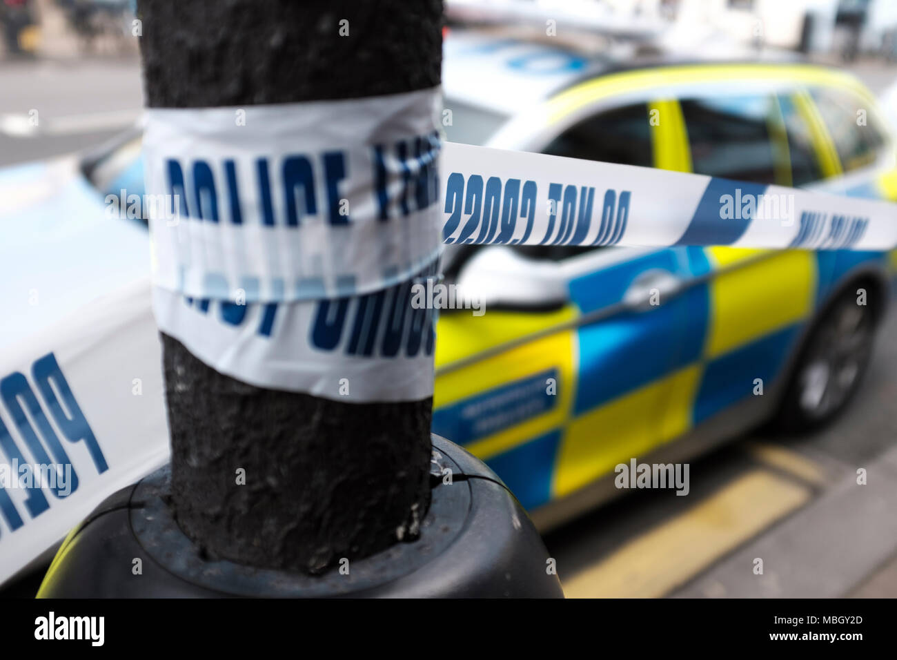 London,England-Police line, do not cross- crime scene investigation-selective focus Stock Photo