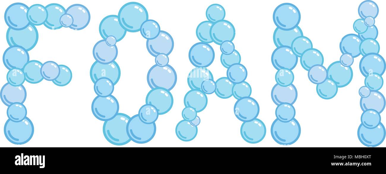 Foam sign made from soap bubbles, foam word, vector illustration badge