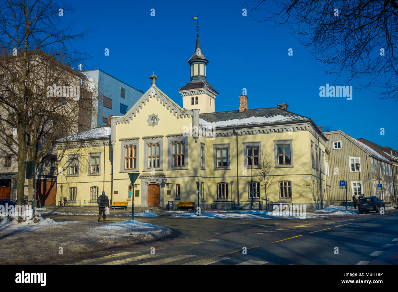 TRONDHEIM, NORWAY - APRIL 04, 2018: Outdoor view of public library of the city of Trondheim, in the streets Stock Photo