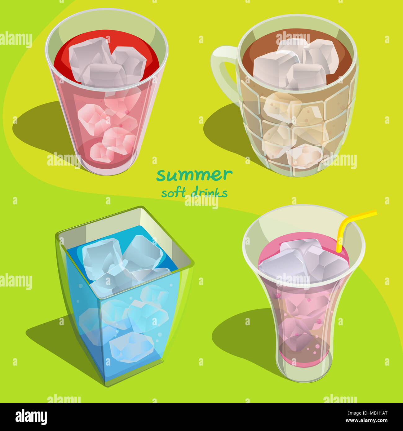 glass of soft drinks for summer,ice and beverage,fresh,multi colour