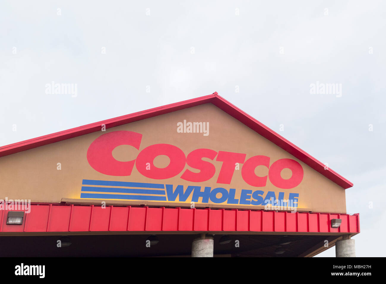 Fullerton, California, USA - April 3, 2018: Costco Wholesale operates an international chain of membership warehouses, carrying brand name merchandise. Stock Photo