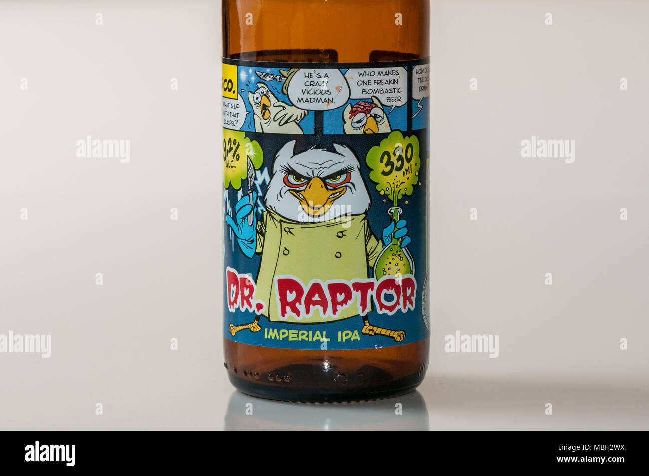 beer glass bottle, imperial IPA, Dr. Raptor, Uiltje Brewing Co. Stock Photo