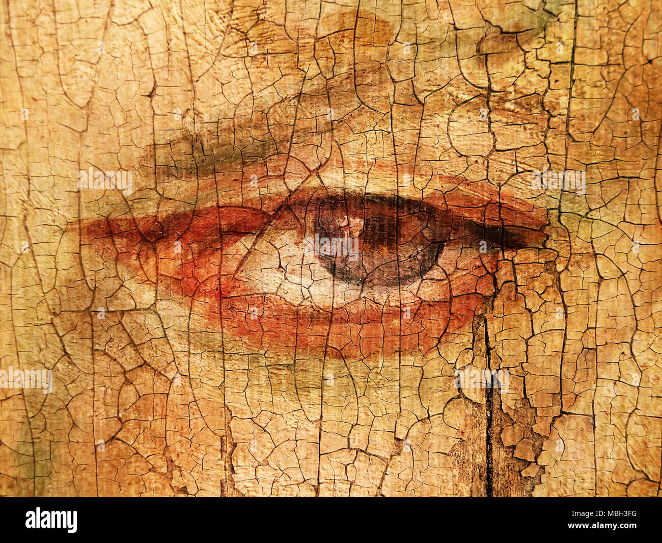 Textured and Painted Eye on Cracked wall Stock Photo