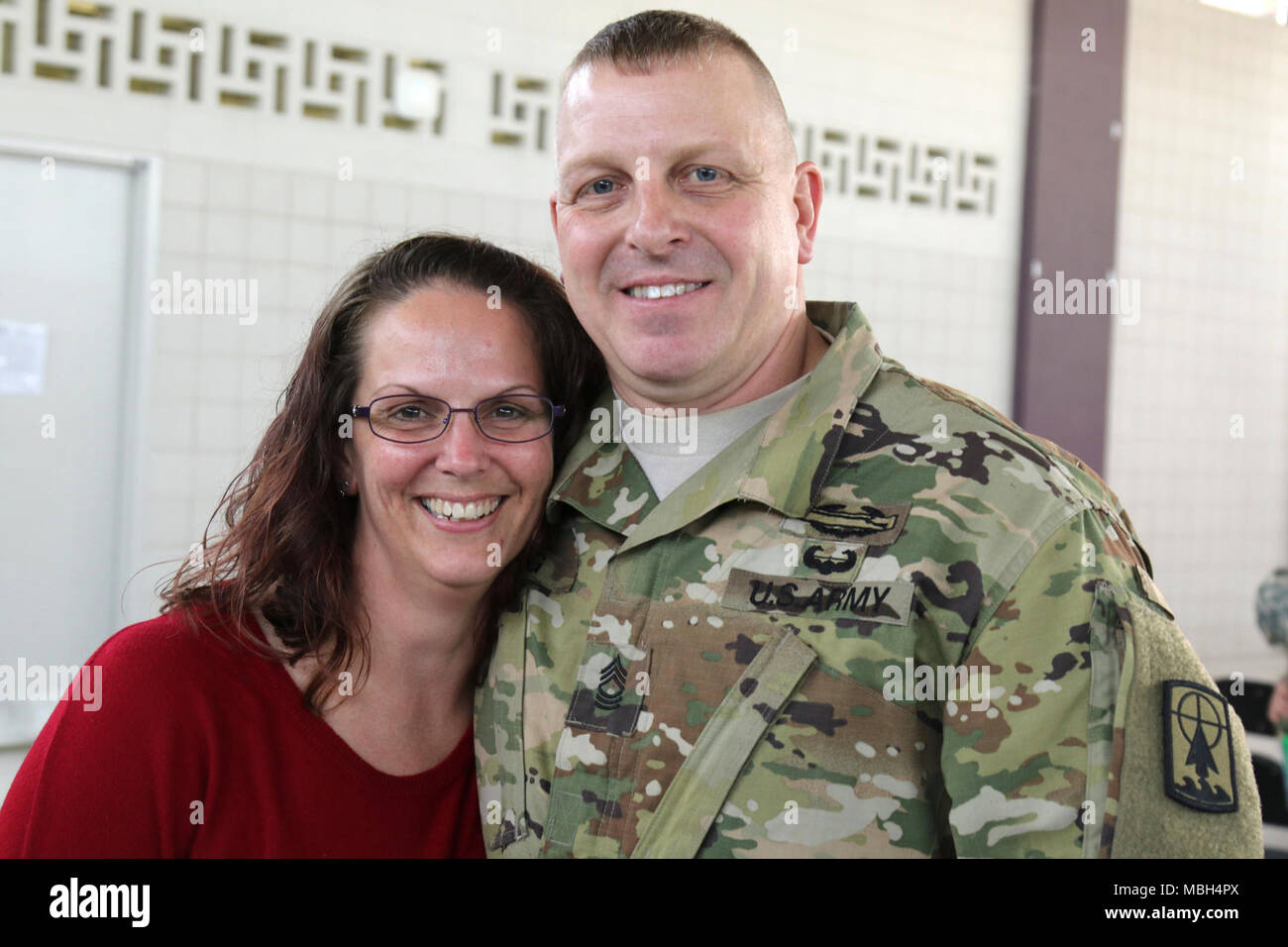 Lt. Gov. Rebecca Kleefisch and senior Wisconsin National Guard leadership joined families and friends at a sendoff ceremony for the 157th Military Engagement Team from the Milwaukee-based 157th Maneuver Enhancement Brigade March 25 at the Joint Force Headquarters building in Madison, Wis. Approximately 25 Soldiers will deploy to Kuwait, Jordan, Saudi Arabia, Oman, and the United Arab Emirates, traveling extensively throughout their deployment. The Soldiers will be working with allied nations to build stronger partnerships through joint military exercises, military-to-military non-training enga Stock Photo