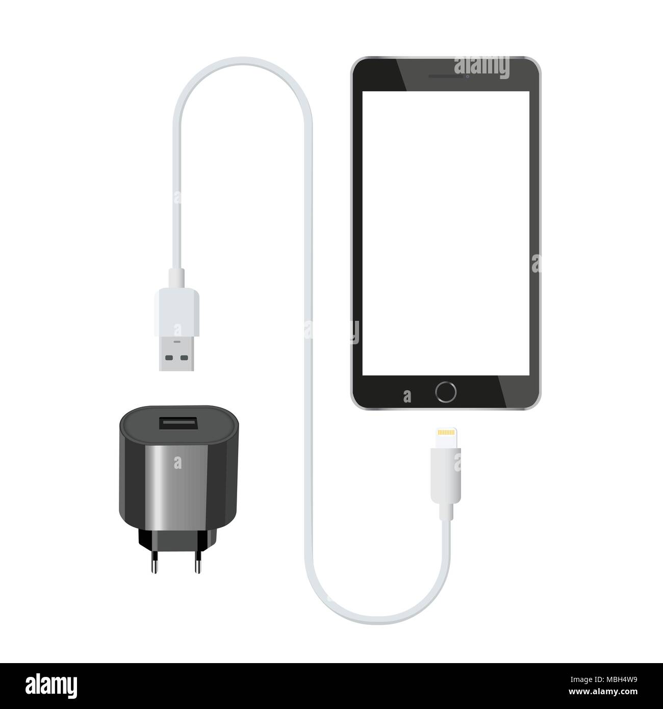 Black smartphone with usb charger. Vector illustration Stock Vector