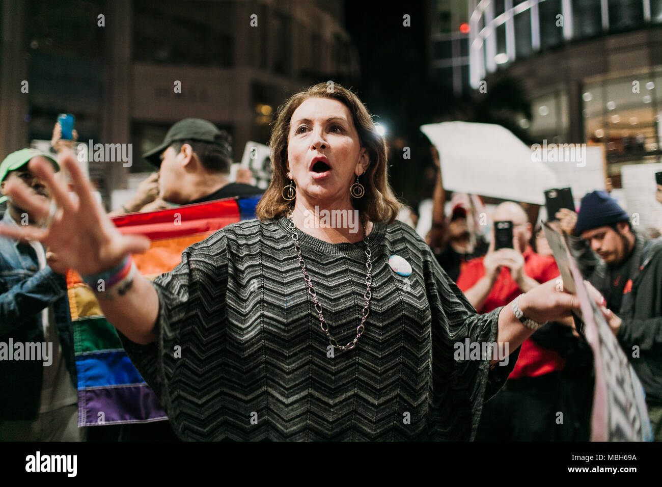 Anti-Trump Peaceful Protest in Downtown Orlando (2016). Stock Photo