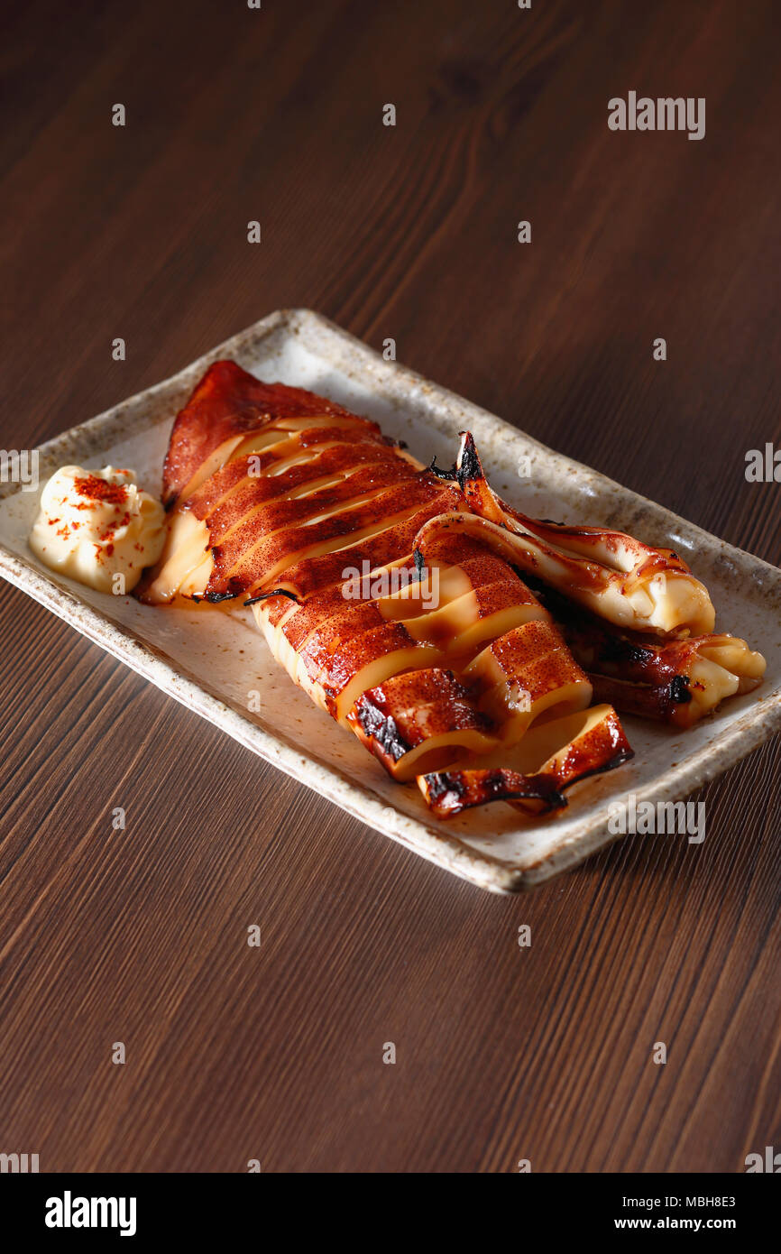 Japanese style grilled squid Stock Photo
