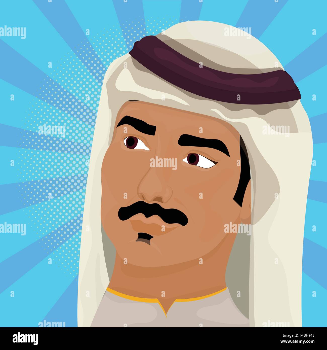 Portrait Of Arab Man In Traditional Clothes Looking Up Over Retro Comic Background Stock Vector